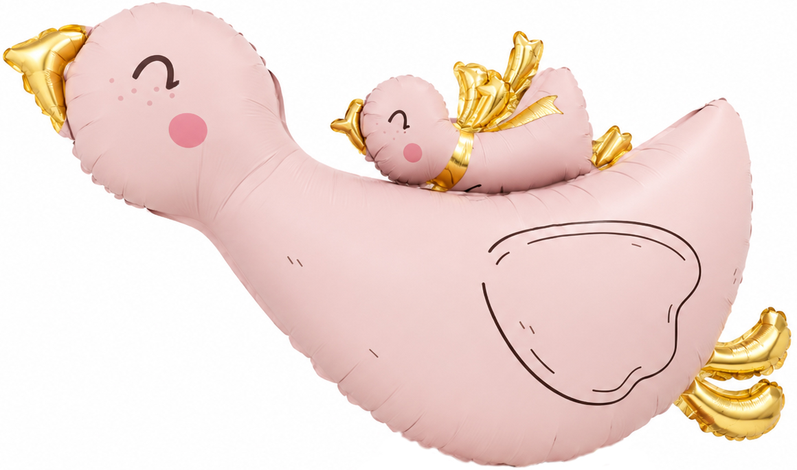 Шар (38''/97 см) Фигура, Гусь с малышом, Розовый, Сатин, 1 шт. в уп.